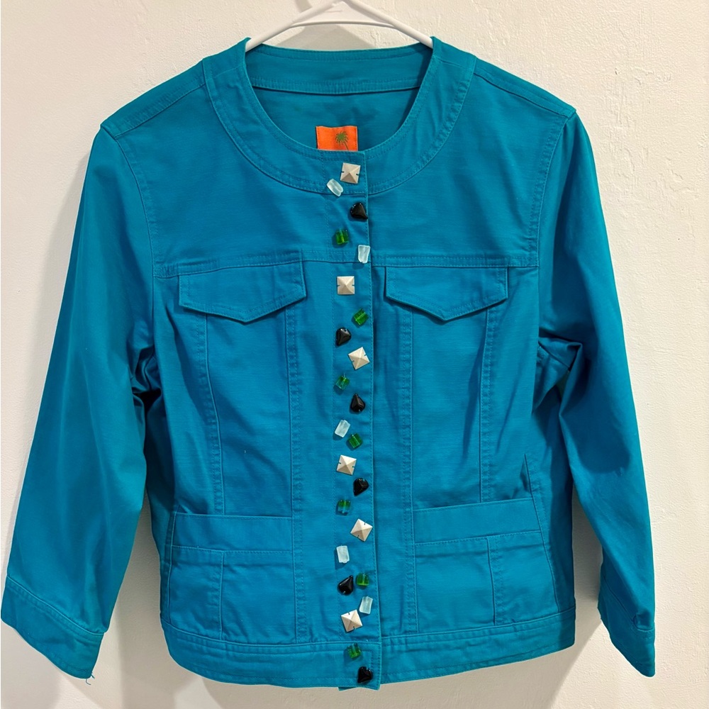 Hearts of Palm Aqua Embellished Jacket